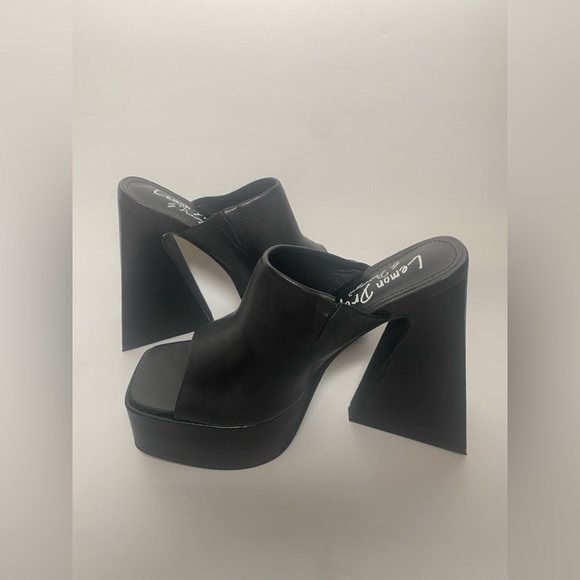 Lemon Drop Black Platform Block Heel Mules - Picture 5 of 10